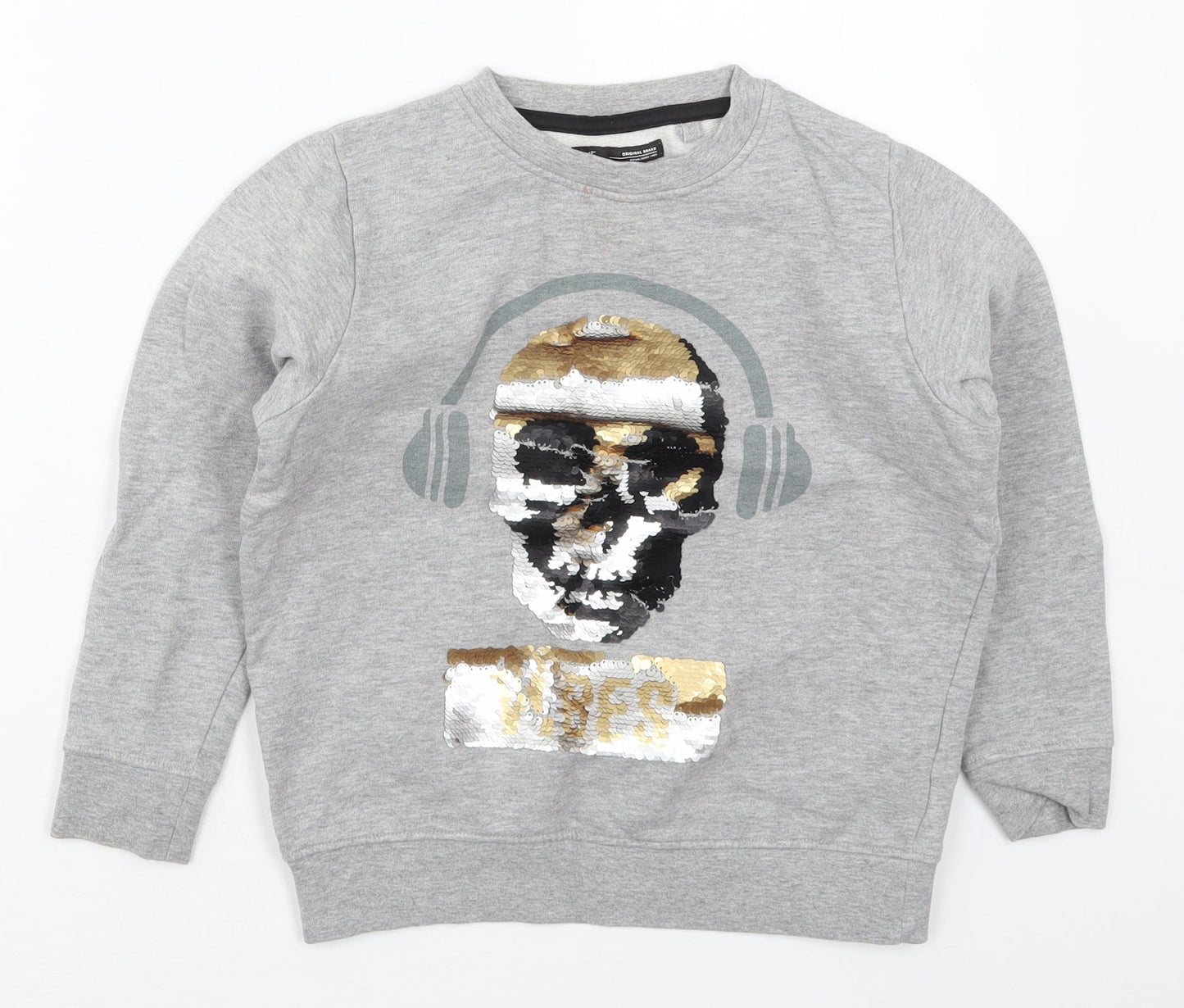 NEXT Boys Grey  Cotton Pullover Sweatshirt Size 9 Years  Pullover - DJ Skull