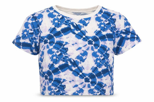 Primark Womens Blue  Cotton Cropped T-Shirt Size 4 Crew Neck - Tie Dye