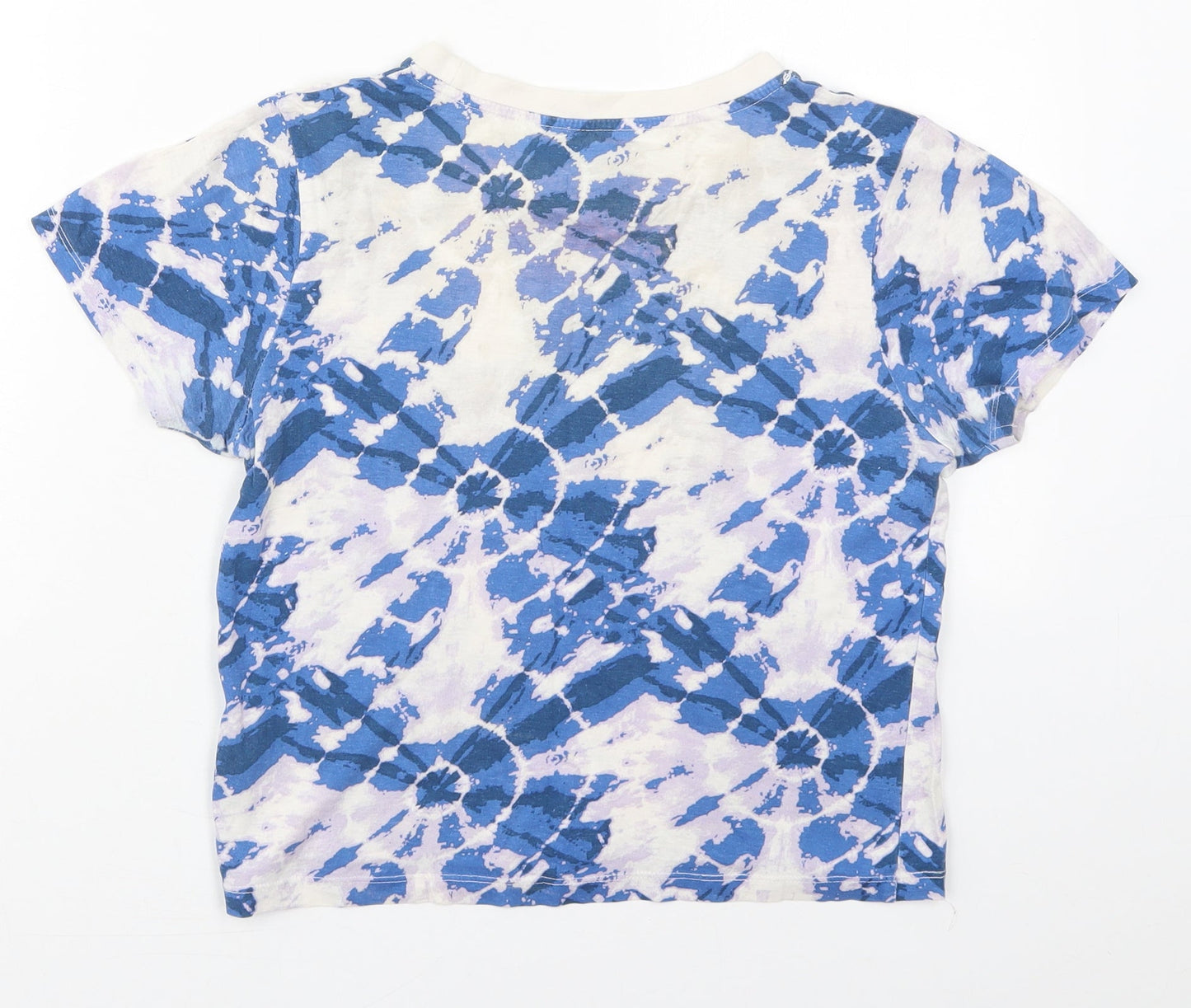 Primark Womens Blue  Cotton Cropped T-Shirt Size 4 Crew Neck - Tie Dye