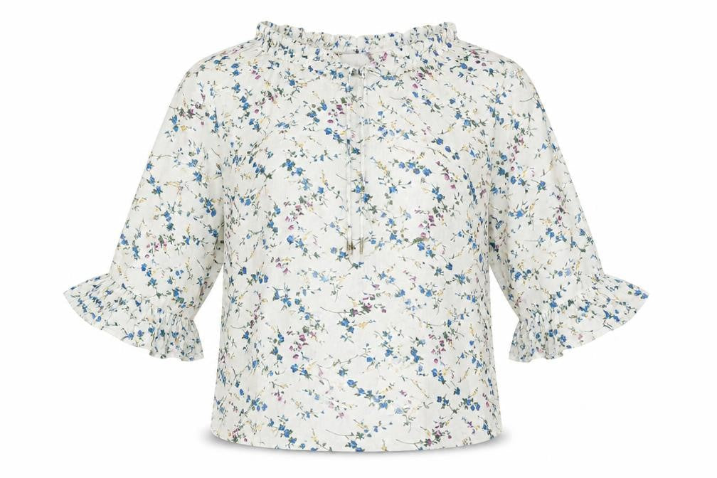 Fig Womens White Floral Cotton Basic Blouse Size S Boat Neck