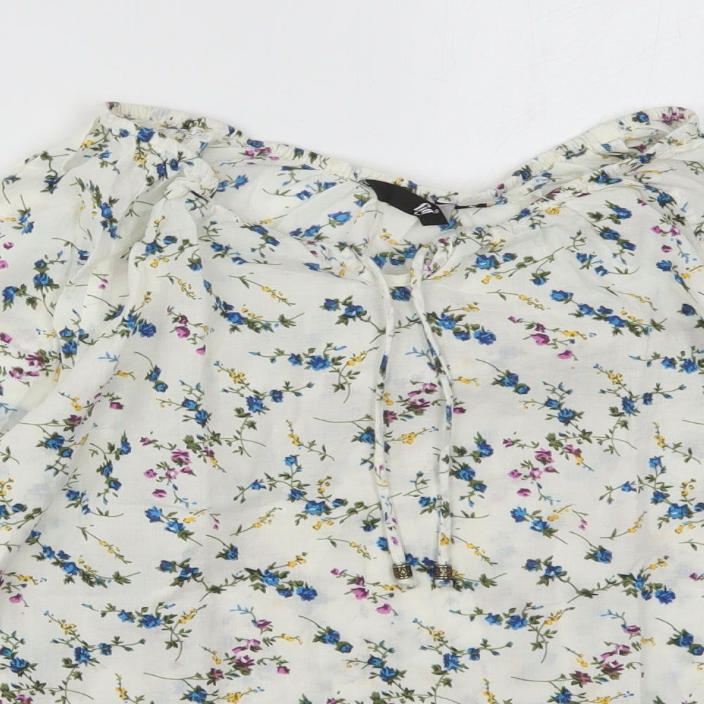 Fig Womens White Floral Cotton Basic Blouse Size S Boat Neck