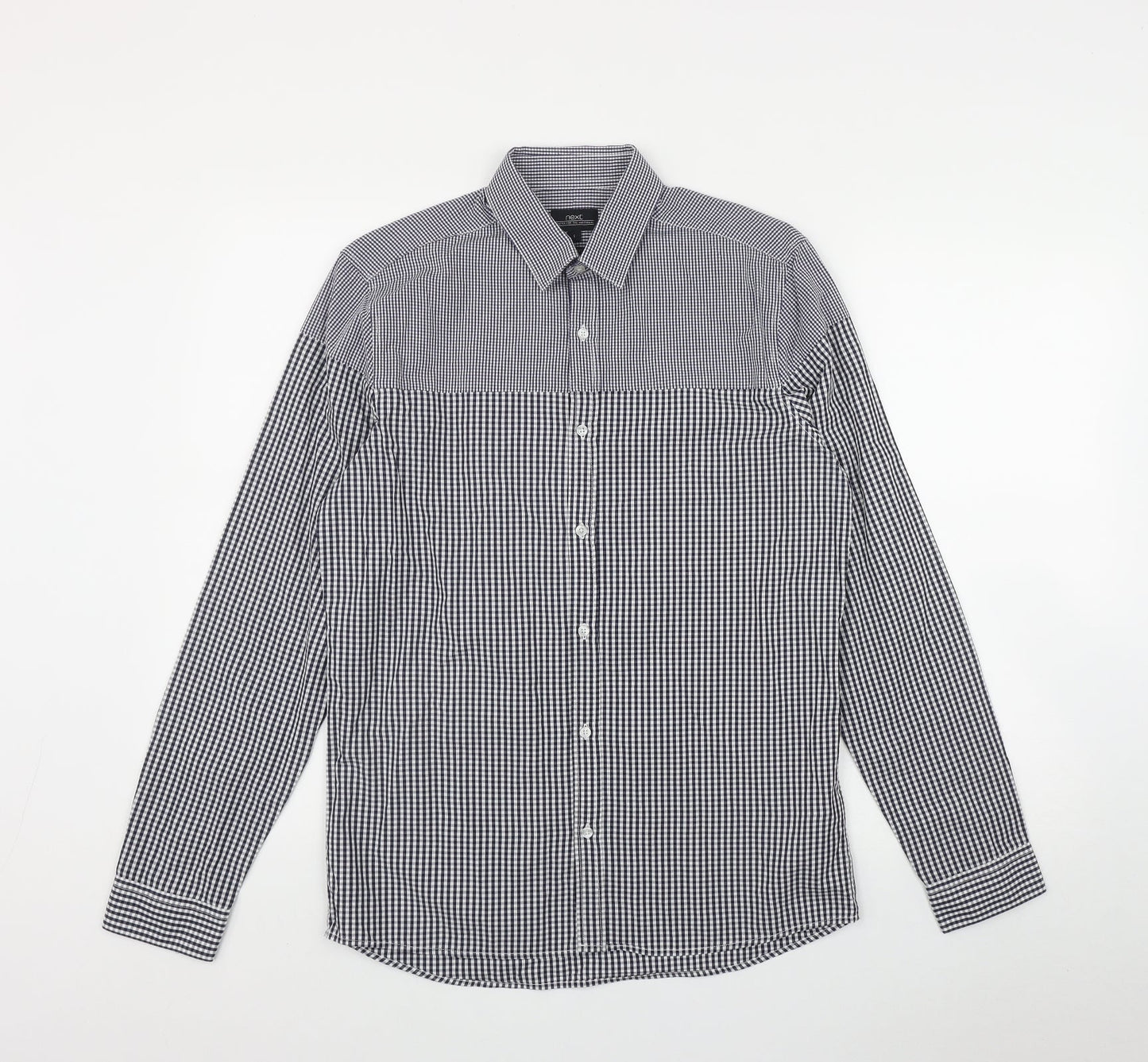 NEXT Mens Black Check Cotton  Button-Up Size S Collared Button