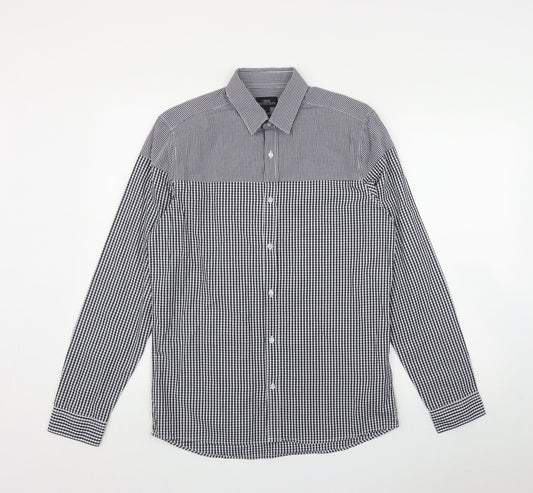 NEXT Mens Black Check Cotton  Button-Up Size S Collared Button