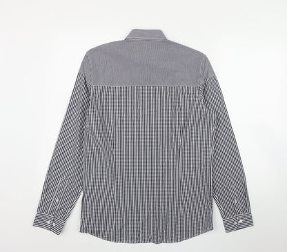 Next Mens Black Check Cotton  Button-Up Size S Collared Button