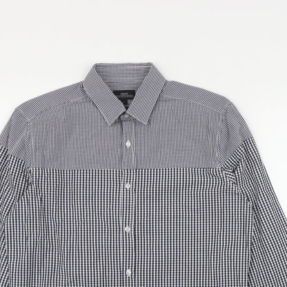 Next Mens Black Check Cotton  Button-Up Size S Collared Button
