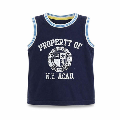 S G Junior Boys Blue  Cotton Basic Tank Size 5-6 Years Round Neck