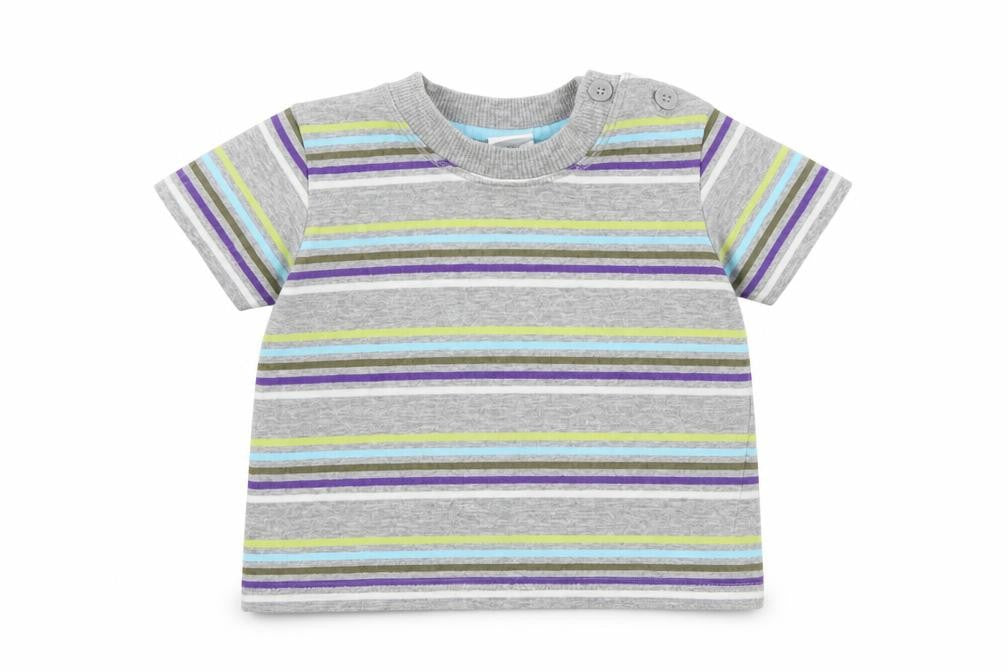 Disney Boys Grey Striped Cotton Basic T-Shirt Size 3-6 Months Round Neck Button