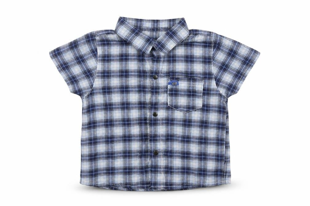 3 Pommes Boys Blue Plaid Cotton Basic Button-Up Size 12 Months Collared Snap