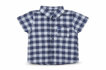 3 Pommes Boys Blue Plaid Cotton Basic Button-Up Size 12 Months Collared Snap