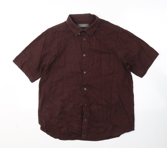 Primark Mens Red  Cotton  Button-Up Size L Collared Button