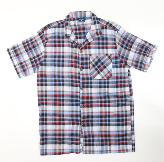 Malay Mens Blue Plaid Cotton  Button-Up Size M Collared Button