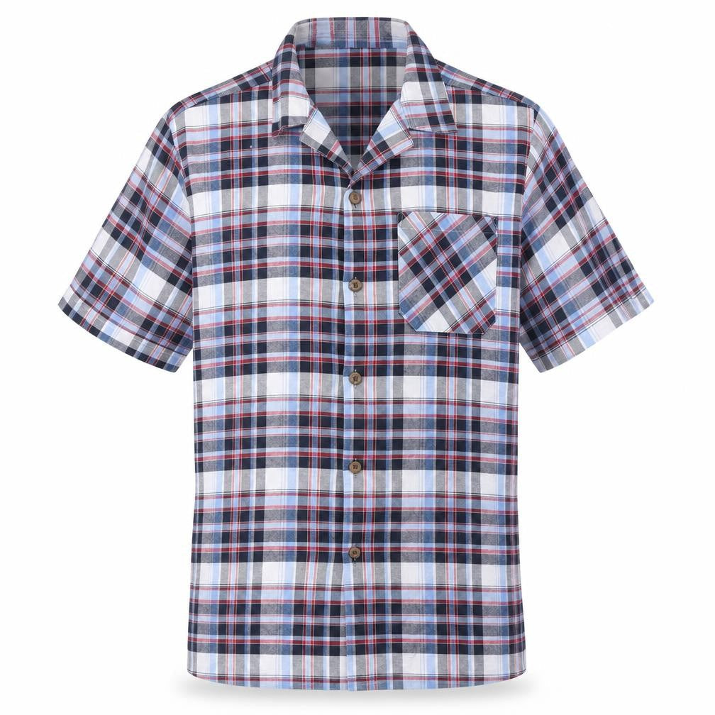 Malay Mens Blue Plaid Cotton  Button-Up Size M Collared Button