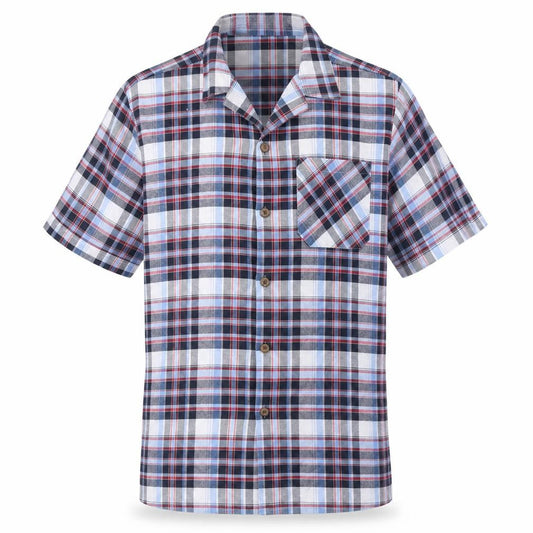 Malay Mens Blue Plaid Cotton  Button-Up Size M Collared Button