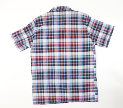 Malay Mens Blue Plaid Cotton  Button-Up Size M Collared Button