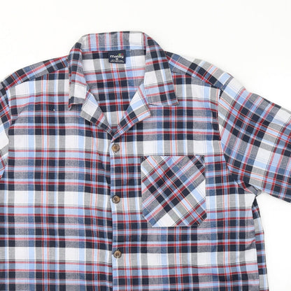 Malay Mens Blue Plaid Cotton  Button-Up Size M Collared Button