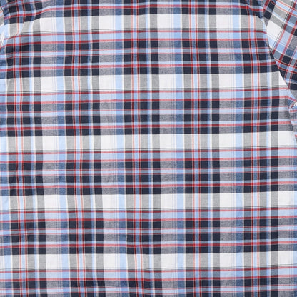 Malay Mens Blue Plaid Cotton  Button-Up Size M Collared Button