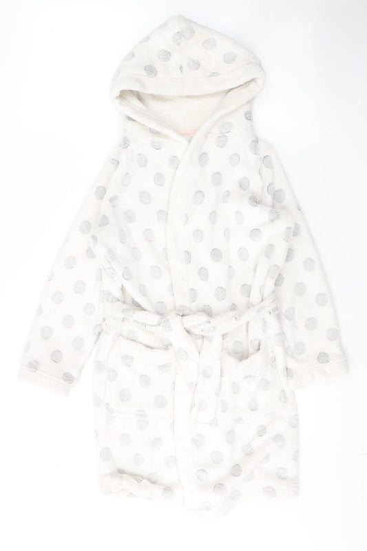 TU Girls White Spotted Polyester Kimono Gown Size 7-8 Years  Tie