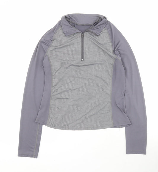 SheIn Womens Grey  Polyester Pullover T-Shirt Size M Collared Zip