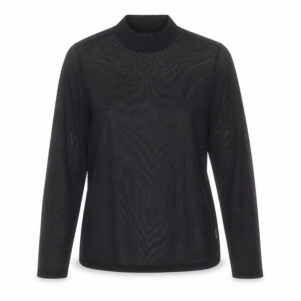 Fancyqube Womens Black  Polyester Basic T-Shirt Size L High Neck - Mesh
