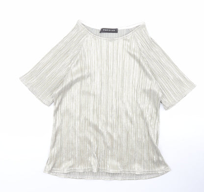 Preloved Parisian Womens Gold  Polyester Basic Blouse Size 12 Round Neck - Front