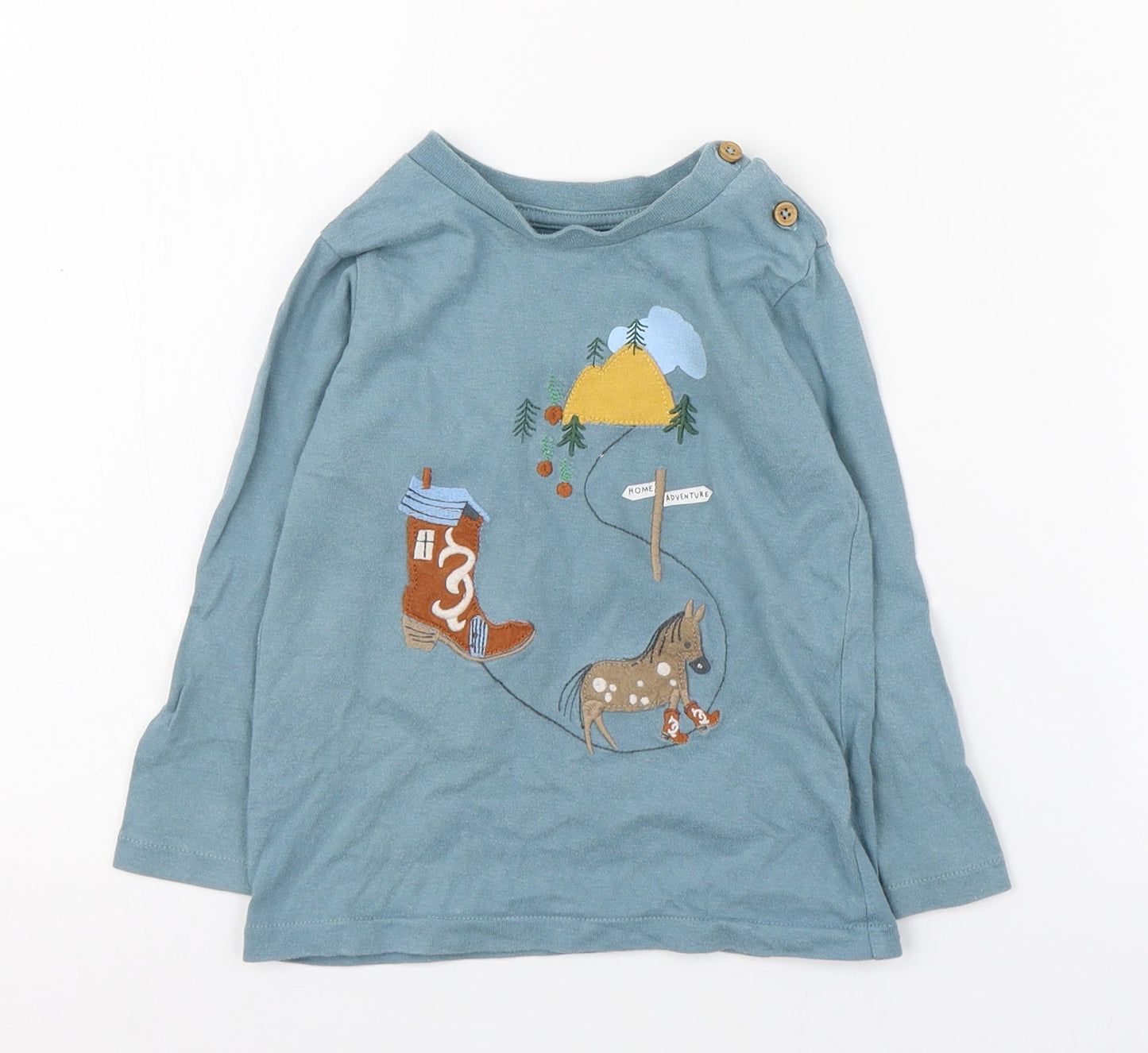 Marks and Spencer Boys Blue  100% Cotton Basic T-Shirt Size 18-24 Months Round Neck Pullover - Cowboy