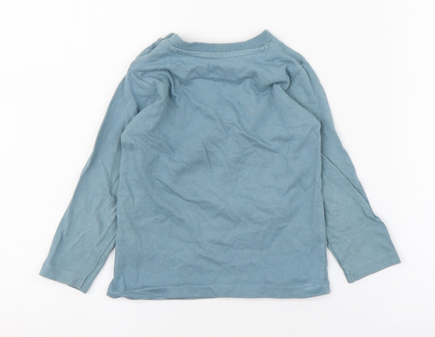 Marks and Spencer Boys Blue  100% Cotton Basic T-Shirt Size 18-24 Months Round Neck Pullover - Cowboy