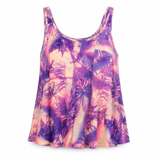 Divided Womens Purple Floral Polyester Basic Tank Size 10 Round Neck