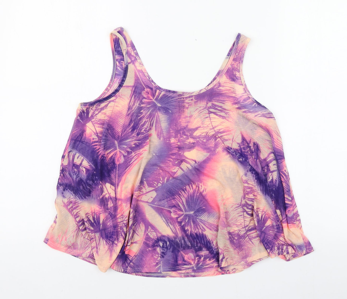 Divided Womens Purple Floral Polyester Basic Tank Size 10 Round Neck
