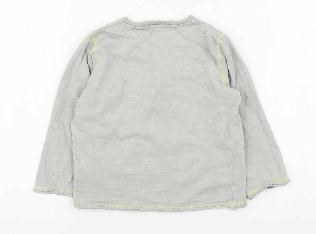 Vertbaudet Boys Grey  100% Cotton Basic T-Shirt Size 3 Years Round Neck Button - Car