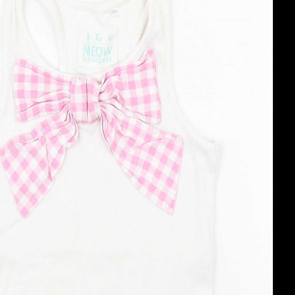 TU Girls White  Cotton Basic Tank Size 7 Years Round Neck Pullover
