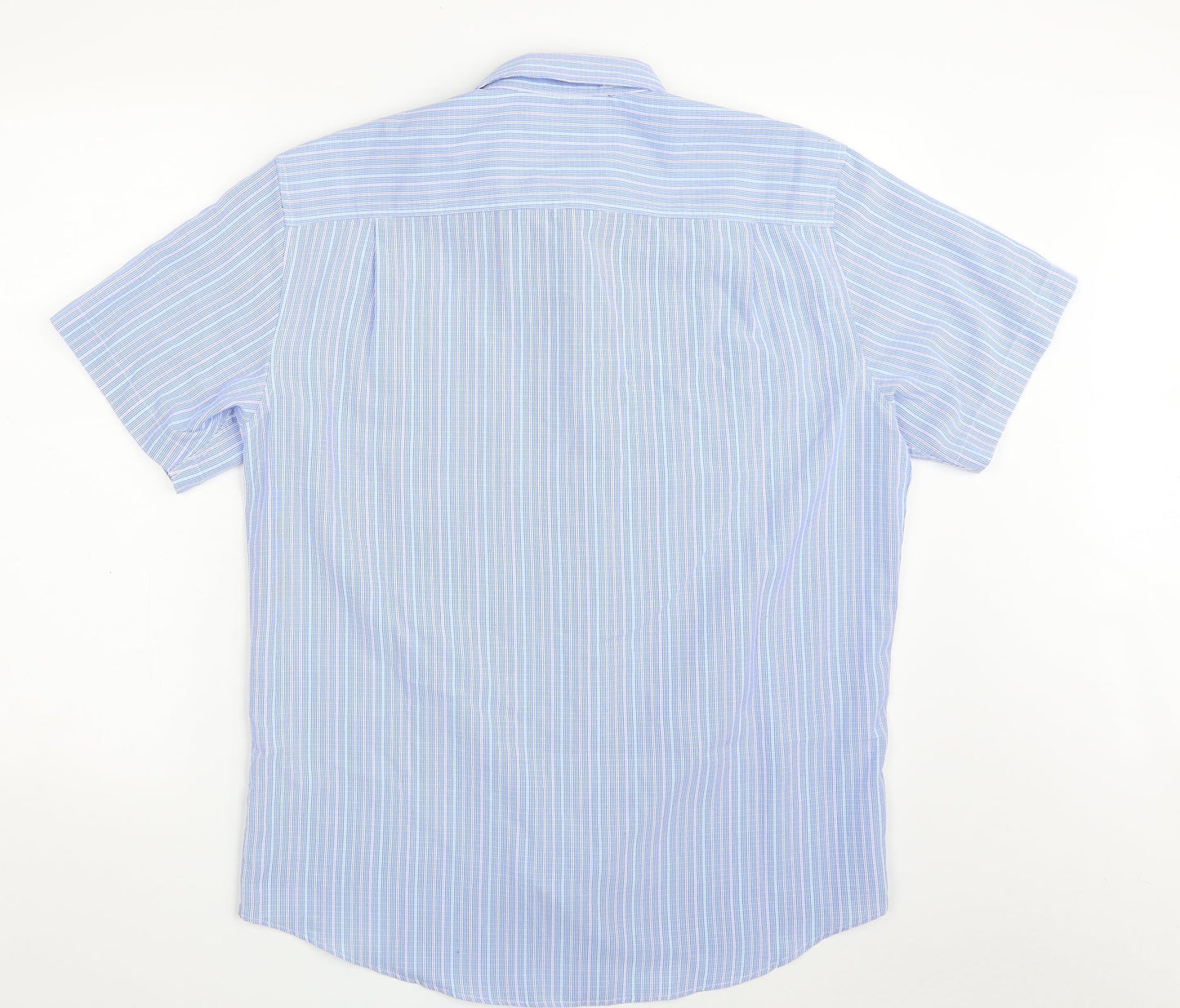 Lincoln Mens Blue Striped Polyester  Button-Up Size M Collared Button