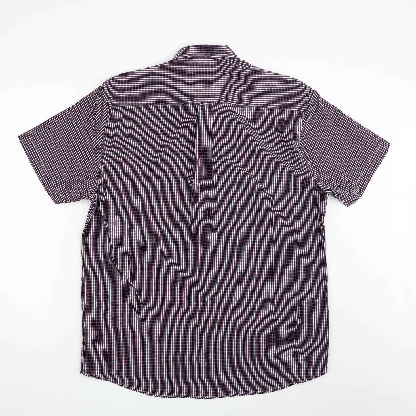 Easy Mens Purple Check Polyester  Button-Up Size M Collared Button