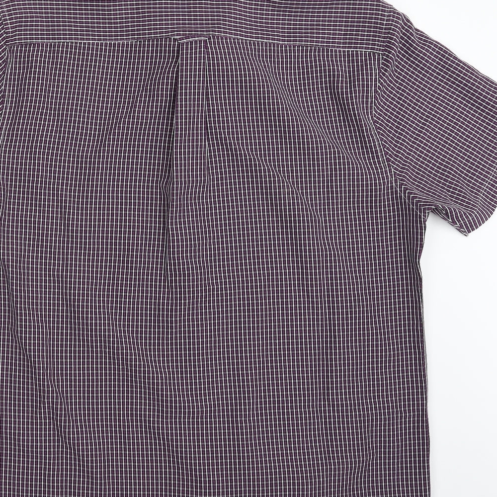 Easy Mens Purple Check Polyester  Button-Up Size M Collared Button