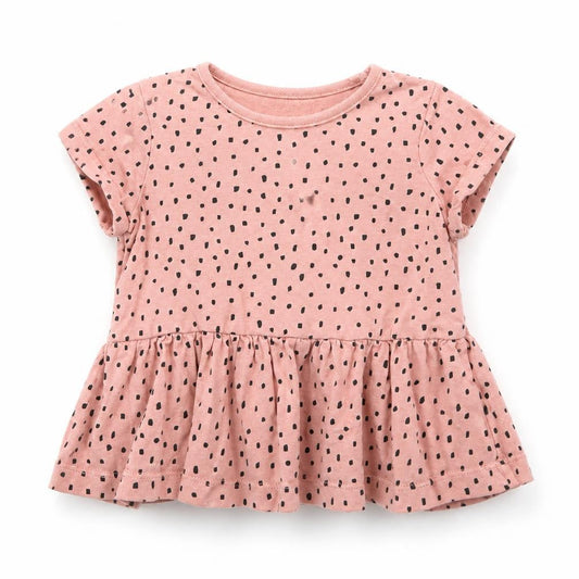 George Girls Pink Polka Dot Cotton Basic T-Shirt Size 12-18 Months Crew Neck  - Peplum