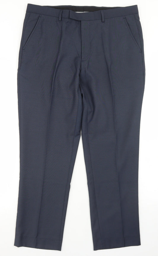 Simon Jersey Mens Blue  Polyester Dress Pants Trousers Size 34 in L26 in Regular Hook & Eye - Tailored