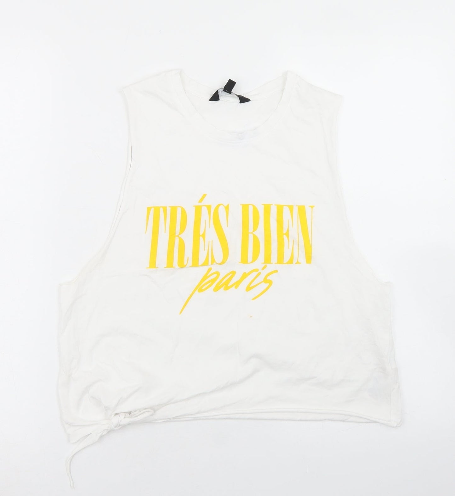 New Look Womens White  Cotton Cropped Tank Size 14 Round Neck - Tres Bien, Tie Front