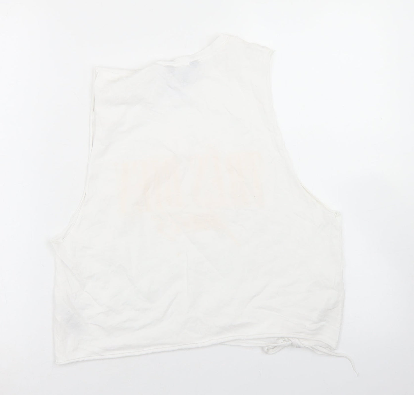 New Look Womens White  Cotton Cropped Tank Size 14 Round Neck - Tres Bien, Tie Front
