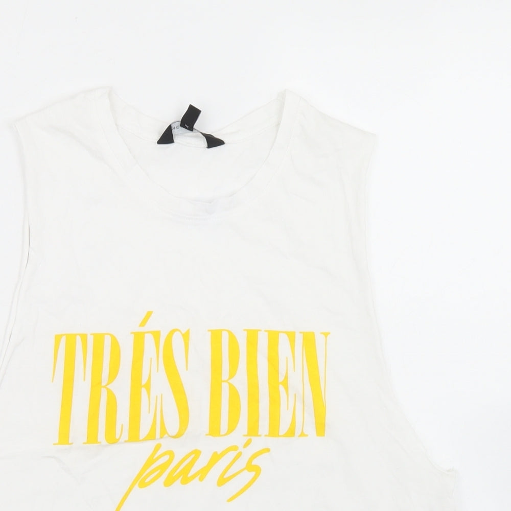 New Look Womens White  Cotton Cropped Tank Size 14 Round Neck - Tres Bien, Tie Front