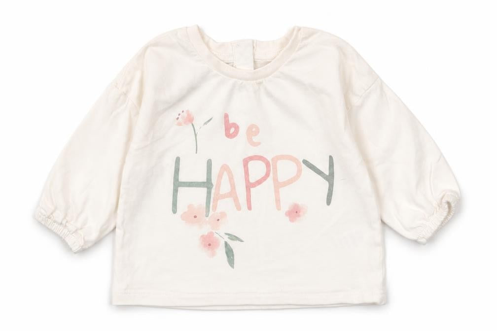 Matalan Girls White  100% Cotton Jersey T-Shirt Size 3-6 Months Round Neck Button - Be happy