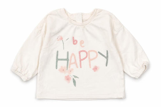 Matalan Girls White  100% Cotton Jersey T-Shirt Size 3-6 Months Round Neck Button - Be happy