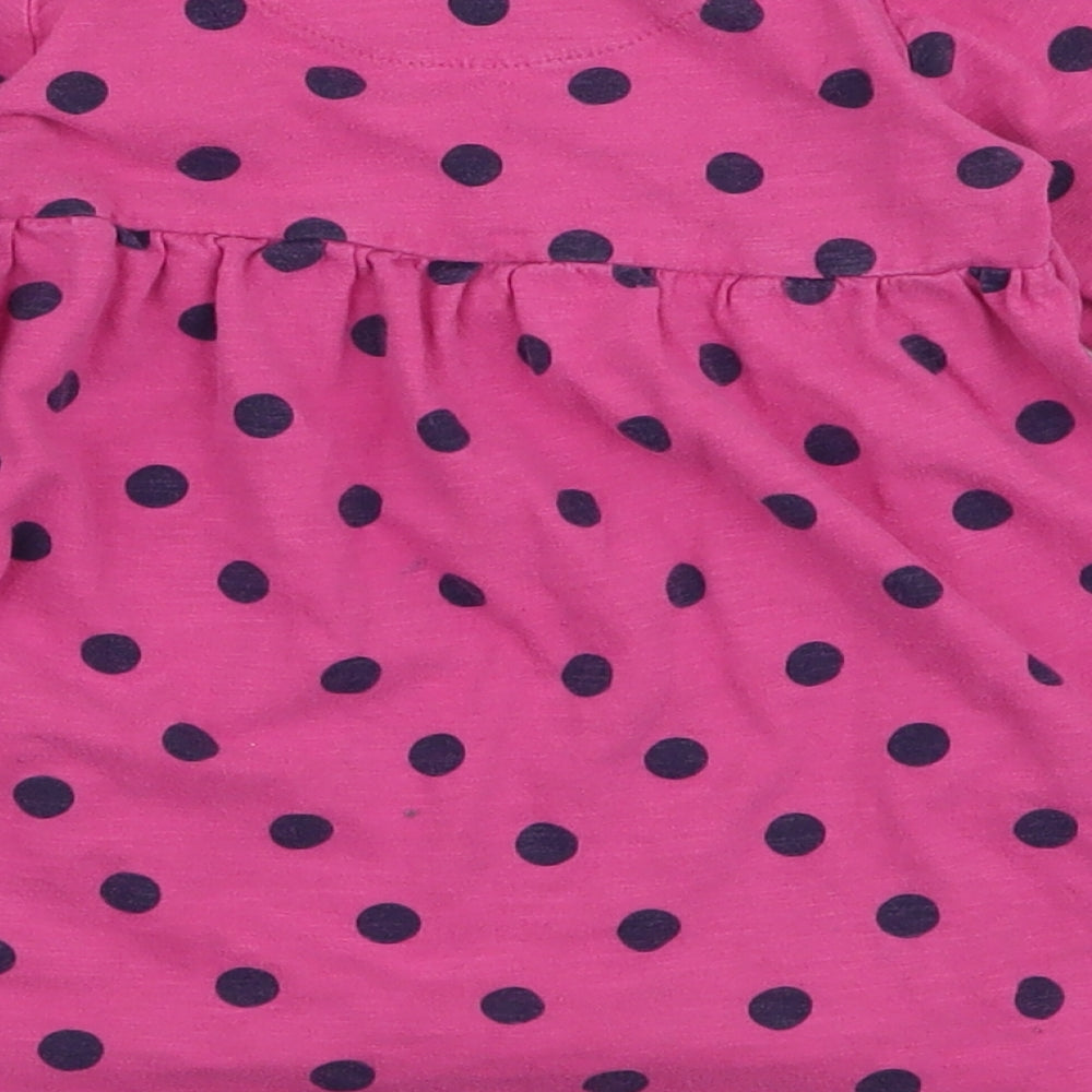 NEXT Girls Pink Polka Dot 100% Cotton Skater Dress  Size 12-18 Months  Round Neck Button