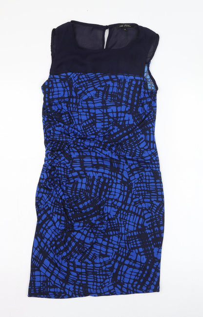Next Womens Blue  Polyester Pencil Dress  Size 10  Round Neck Button