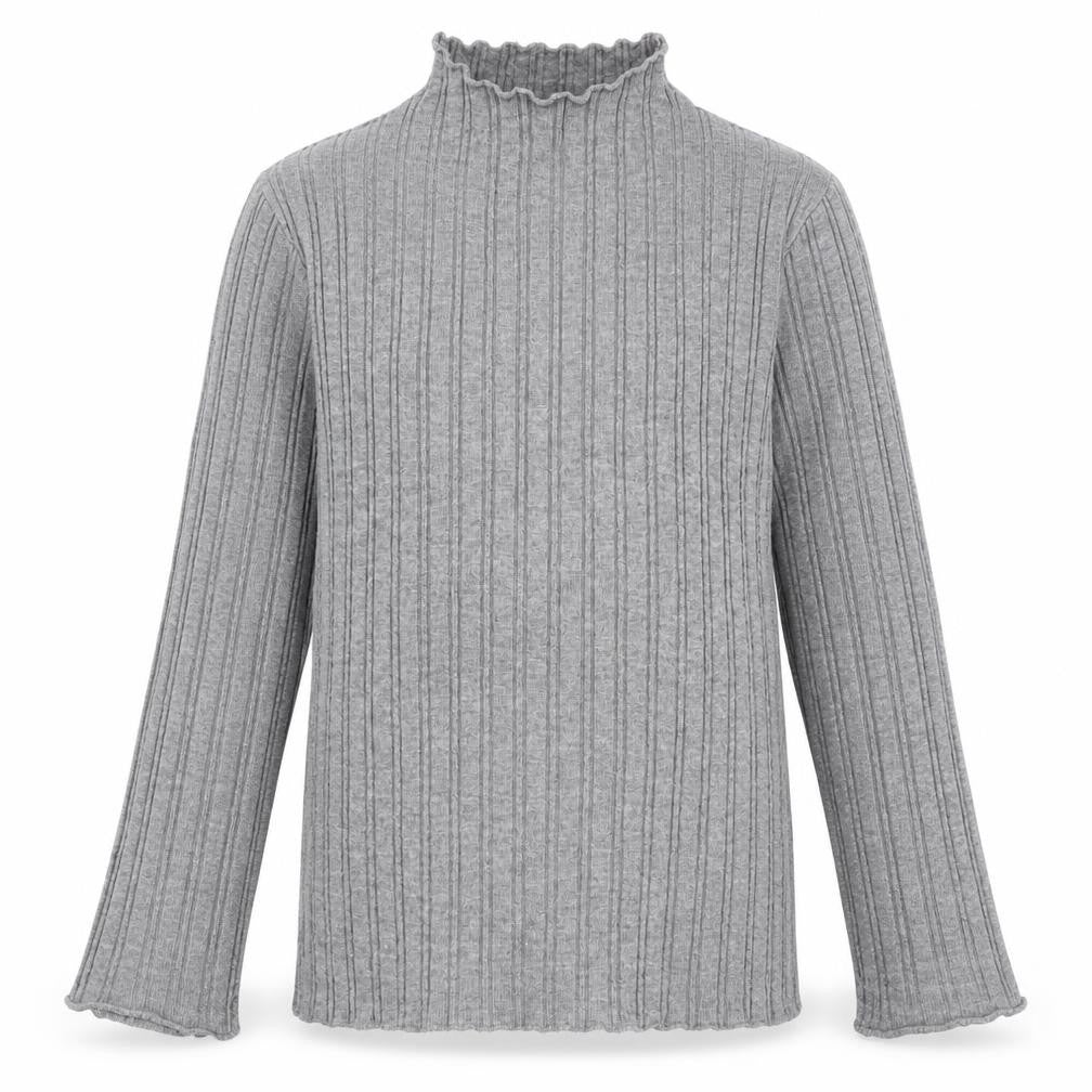 SHEIN Girls Grey Striped Viscose Pullover T-Shirt Size 13-14 Years High Neck Magnetic