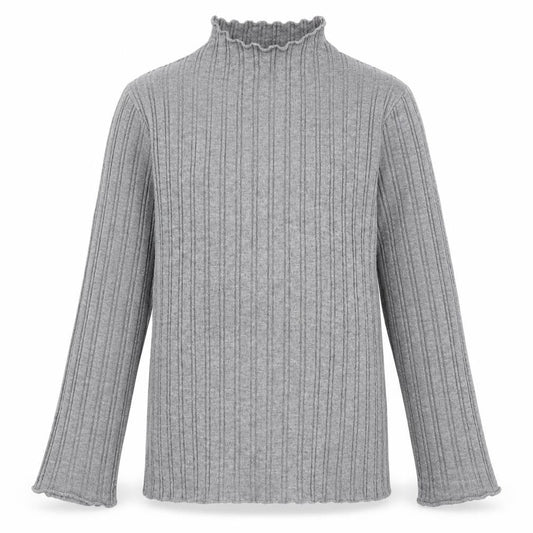 SHEIN Girls Grey Striped Viscose Pullover T-Shirt Size 13-14 Years High Neck Magnetic