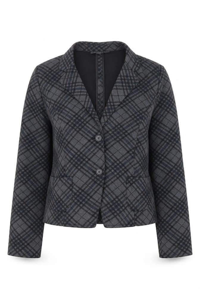 Suzy Shier Womens Grey Plaid Polyester Jacket Suit Jacket Size L