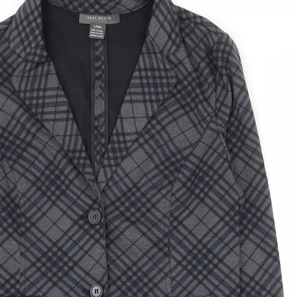 Suzy Shier Womens Grey Plaid Polyester Jacket Suit Jacket Size L