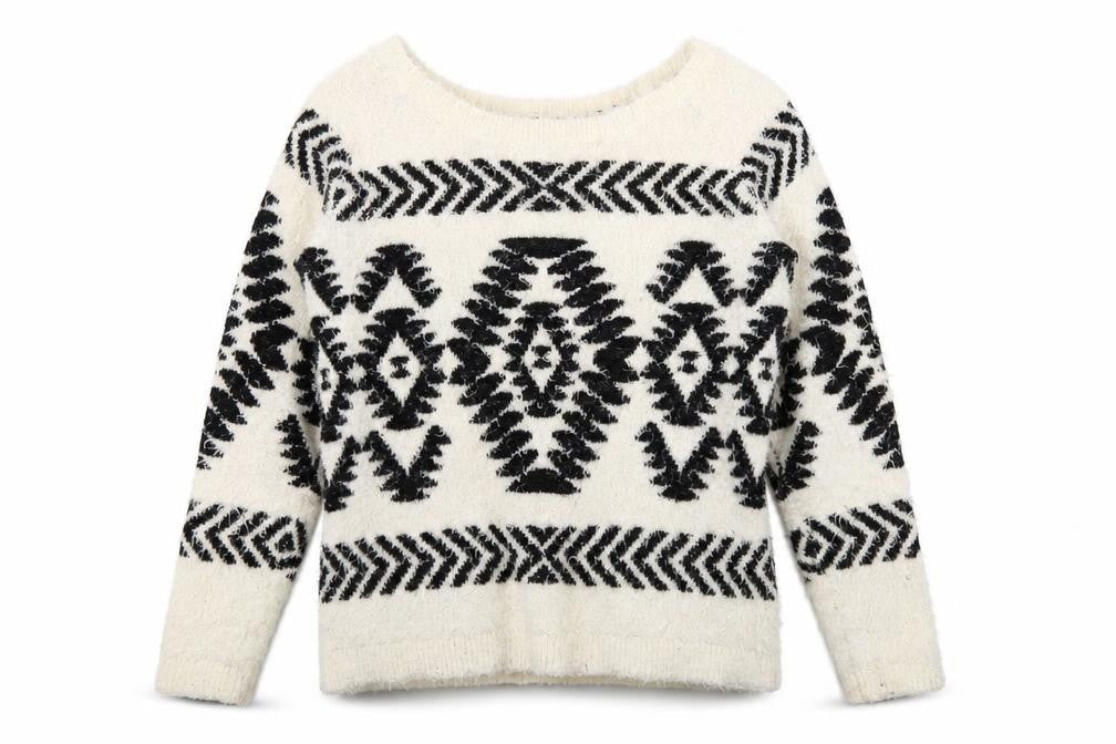 TU Womens White Scoop Neck Geometric Polyester Pullover Jumper Size 10