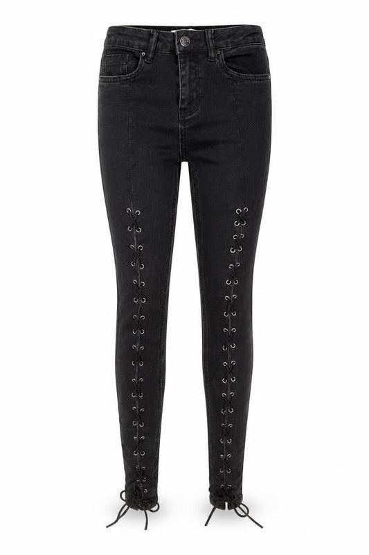 New Look Womens Black  Cotton Skinny Jeans Size 8 L28 in Regular Button - Tie up front Detail