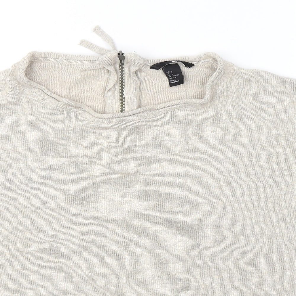 H&M Womens Beige Round Neck  Acrylic Pullover Jumper Size S