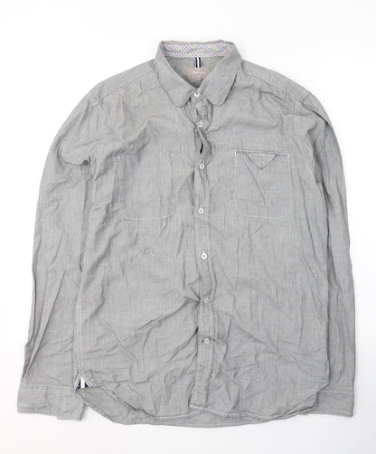 Peter Werth Mens Grey  Cotton  Button-Up Size M Collared Button